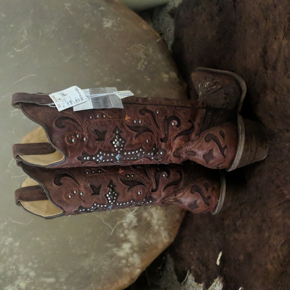 CORRAL C1104 Distressed brown/python cowgirl boots blingy cross snip toe sz6 NWT - Picture 6 of 15
